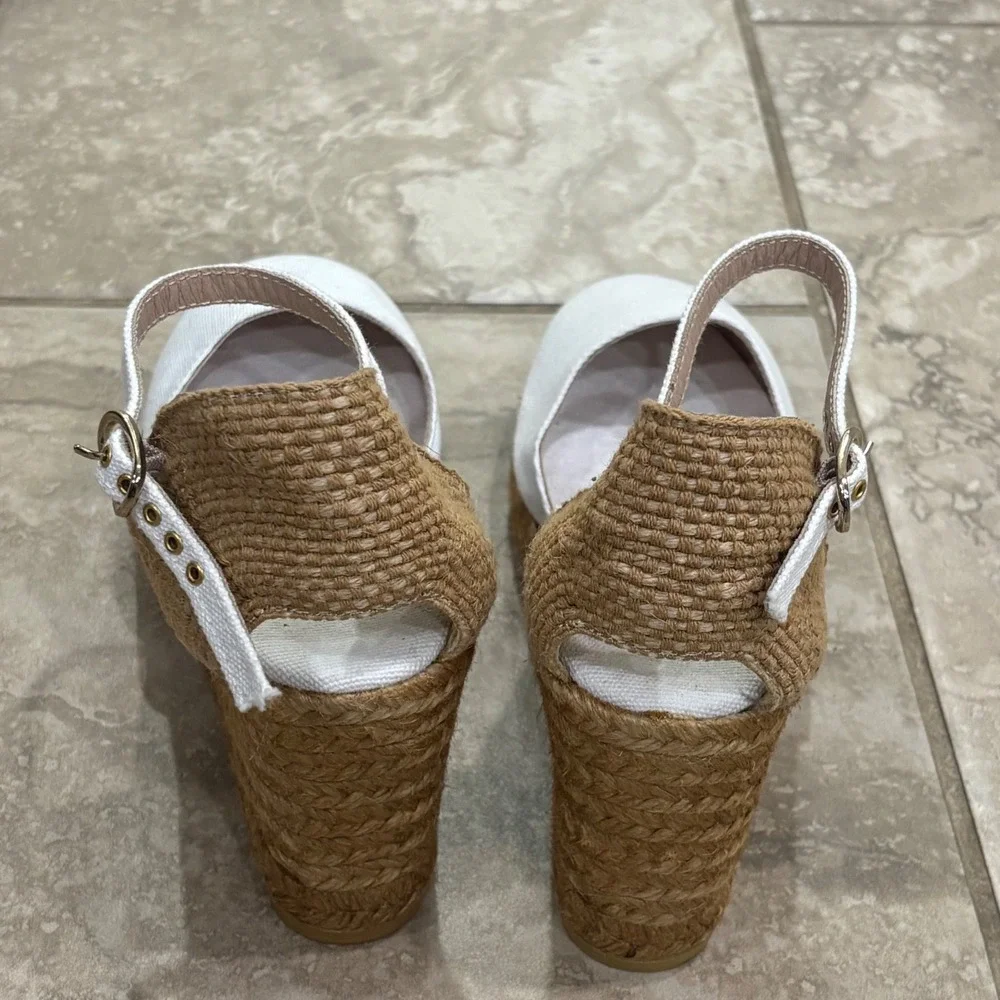 Viscata Barcelona White Canvas Espadrille Wedges Made in Spain Size 39